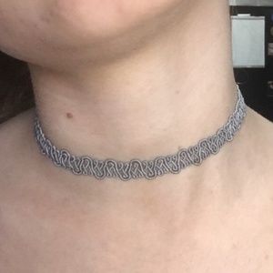 Gray woven detail choker necklace